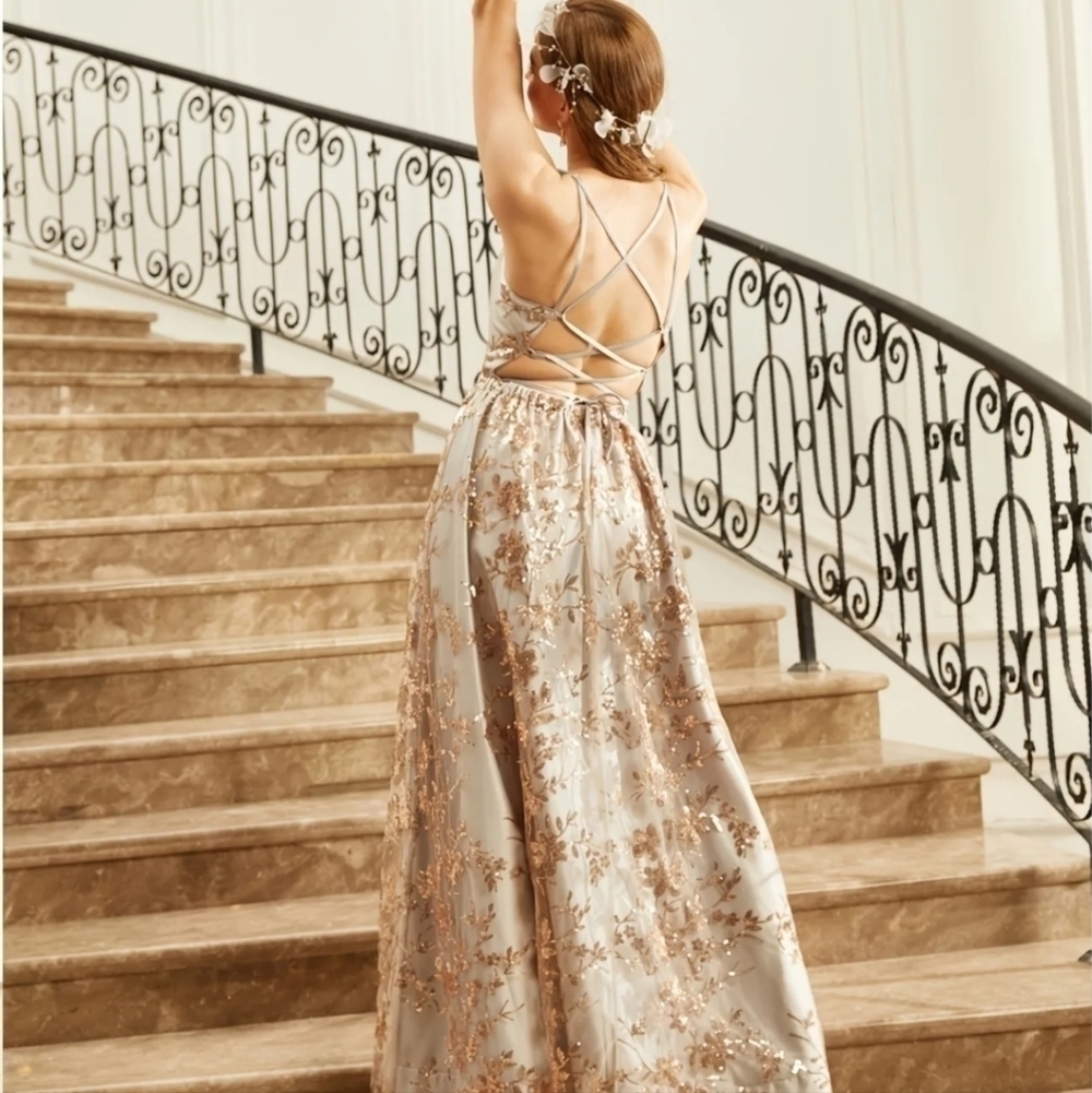 Contrast Sequined Geometric Pattern Maxi Dress NWT - image 3